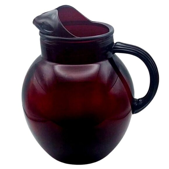 Vintage Anchor Hocking Royal Ruby Red Glass Ball Pitcher w/ Ice Lip MCM - Picture 1 of 7